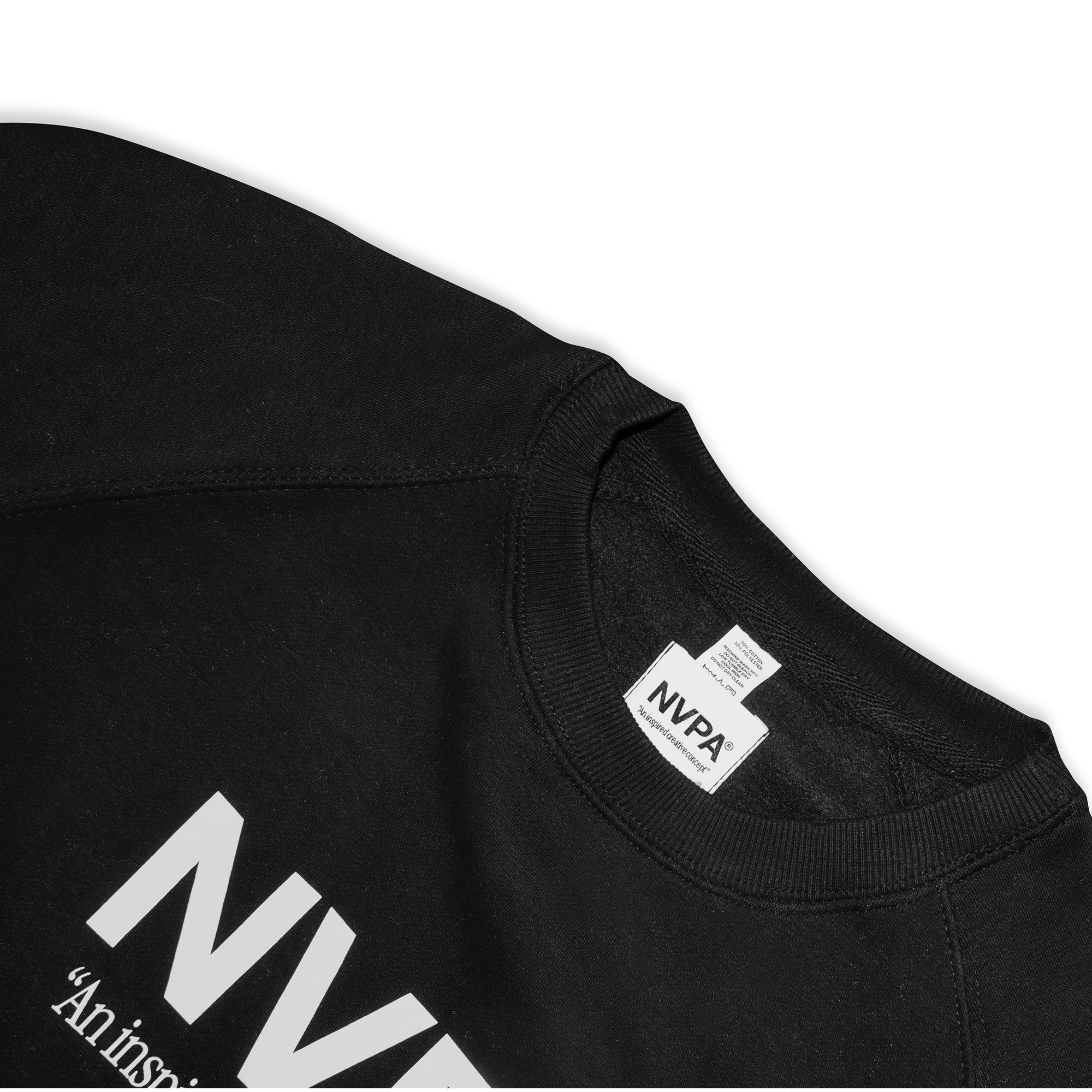 NVPA® black sweatshirt collar detail
