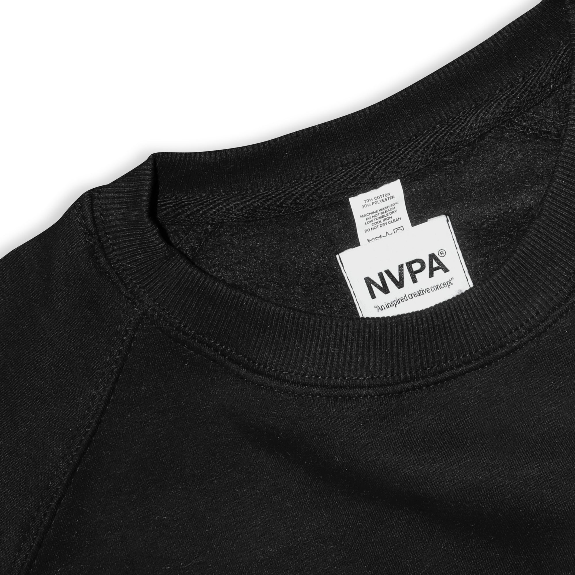 NVPA® black sweatshirt label detail