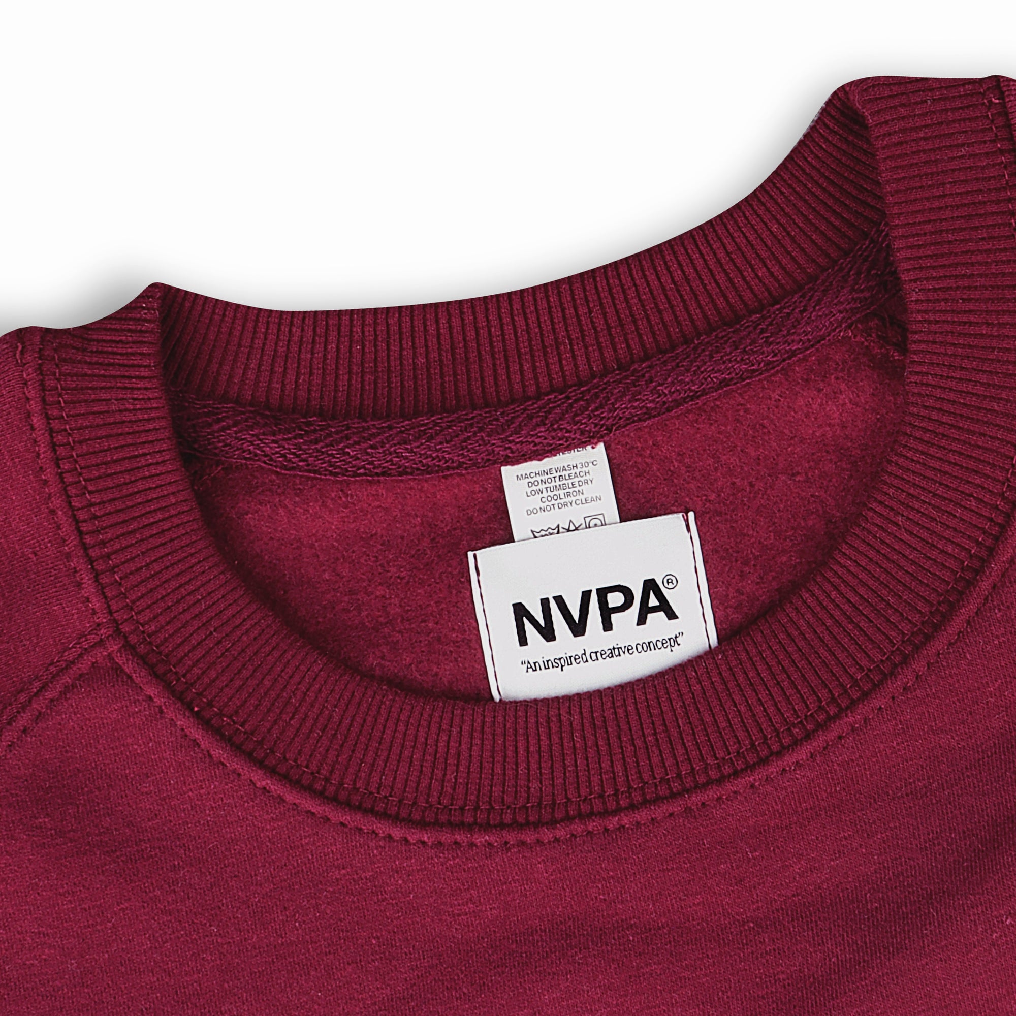 NVPA® Burgundy sweatshirt label detail