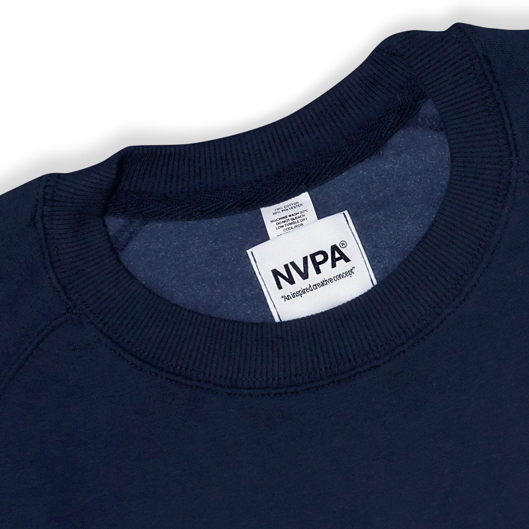 NVPA® Navy sweatshirt label detail