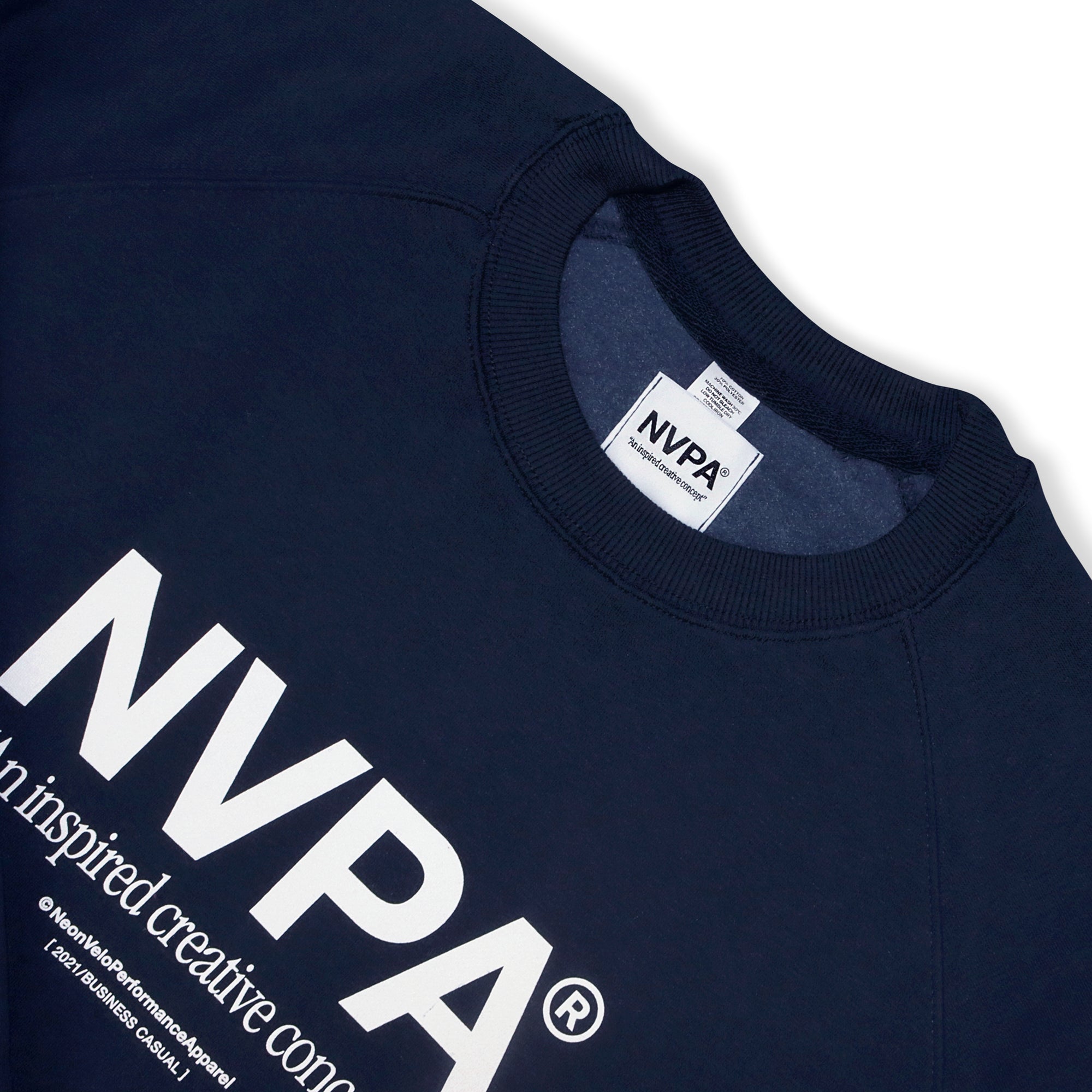 NVPA® Navy sweatshirt neck detail